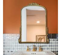 Zhoudong 70×100cm Miroir Arqué Baroque Vintage, Miroir Mural de Courtoisie Décoration Antique, avec Cadre en PU, pour Salle de Bain, Salon, Commode(Gold,70x100cm)