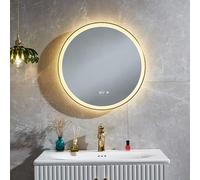 Zhoudong 70×70cm Rond Miroir de Salle de Bain Doré AVCE Cadre, Dimmable Anti-Buée Miroir de Vanité Mural, 3 Couleurs, LED Miroir Décoratif pour Maquillage(Black,60x60cm)