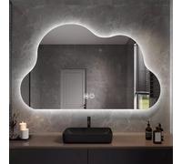 Zhoudong 70/80/90cm LED Miroir de Courtoisie Mural 3 Couleurs Lumière Réglable, 60×100cm Irrégulier Miroir de Salle de Bain en Forme de Nuage, Anti-Buée(Backlit,60x90cm)