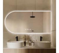 Zhoudong 80cm Arqué Miroir Mural Tricolore à Intensité Variable, 100cm Miroir de Salle de Bain Désembuage, Interrupteur Tactile, pour Maquillage, Maison Décoration(Cut Right,28 * 51in)