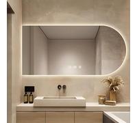 Zhoudong 80cm Arqué Miroir Mural Tricolore à Intensité Variable, 100cm Miroir de Salle de Bain Désembuage, Interrupteur Tactile, pour Maquillage, Maison Décoration(Cut Left,24 * 40in)