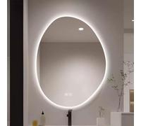 Zhoudong 80cm Miroir de Salle de Bain Ovale Irrégulier avec Éclairage LED, 100cm Miroir Rétro-éclairé Dimmable, Intelligent Anti-buée, à Fixer au Mur(100cm/40inch)