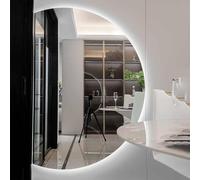 Zhoudong 90/100/110cm Demi-Cercle Miroir Décoration Mural pour Salle de Bain, Miroir Pleine Longueur avec Éclairage LED, 3 Couleurs Dimmable, Désembuage(Cut Left,130cmx90cm)