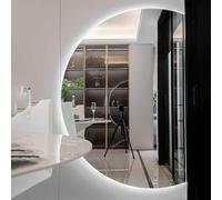 Zhoudong 90/100/110cm Demi-Cercle Miroir Décoration Mural pour Salle de Bain, Miroir Pleine Longueur avec Éclairage LED, 3 Couleurs Dimmable, Désembuage(Cut Right,120cmx80cm)