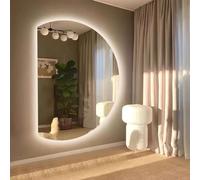 Zhoudong 90/100cm Miroir LED Rétro-éclairé Mural Demi-Cercle, Grand Miroir de Courtoisie 3 Couleurs à Intensité Variable avec Éclairage, Anti-buée Intelligent(Left Cut,39x28inch)