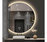 Zhoudong Demi-Cercle Miroir Mural Anti-buée avec Éclairage LED, Miroir de Courtoisie Irrégulier Salle de Bain à Intensité Variable, Anti-buée Antidéflagrant(Left Cut,28inch)