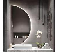 Zhoudong Demi Lune LED Salle de Bain Vanity Mirror 80/100/120cm, Intelligent 3 Couleur Dimmable Miroir Pleine Longueur, Anti-buée avec Interrupteur Tactile(Right Semicircle,16x32inch)