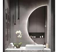 Zhoudong Demi Lune LED Salle de Bain Vanity Mirror 80/100/120cm, Intelligent 3 Couleur Dimmable Miroir Pleine Longueur, Anti-buée avec Interrupteur Tactile(Left Semicircle,16x32inch)