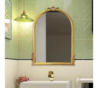 Zhoudong Doré Vintage Suspendus Miroir Mural, 70x100cm Arqué Miroir de Maquillage étanche pour Salle de Bain, 60x80cm, Cadre en PU, pour la Chambre, Salon, Commode(Gold,24"x31"/60x80cm)