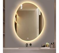 Zhoudong Grand Miroir Mural Asymétrique pour Salle de Bain, Miroir Rétroéclairé LED AVCE 3 Lumières de Couleur, Anti-Buée, Bouton Tactile Intelligent(60cm/24inch)
