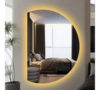 Zhoudong Intelligent Miroir Rétro-éclairé LED, Demi-Cercle Miroir Mural de Salle de Bain AVCE 3 Couleurs Dimmable, 110/120cm Miroir de Vanité Anti-Buée(Left Cut,90 * 60cm)