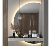 Zhoudong Intelligent Miroir Rétro-éclairé LED, Demi-Cercle Miroir Mural de Salle de Bain AVCE 3 Couleurs Dimmable, 110/120cm Miroir de Vanité Anti-Buée(Right Cut,90 * 60cm)