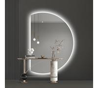 Zhoudong LED Miroir de Salle de Bain Lumineux, Demi-Cercle Miroir Mural AVCE Bouton Tactile, 70×100cm Moderne Miroir de Courtoisie Dimmable Anti-Buée(Right Semicircle,28x43inch)