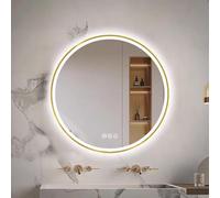 Zhoudong Miroir de Courtoisie HD avec Éclairage, 80/90cm Miroir LED Rond de Salle de Bain, 3 Couleurs, Intensité Variable, Anti-Buée Miroir Muraux, Cadre Noir/Doré(Gold,60x60cm)