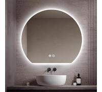 Zhoudong Miroir de Décoration Murale 3 Couleurs Intelligente, LED Miroir de Salle de Bain Demi-Cercle avec Lumière Rétroéclairé, Anti-buée, sans Cadre Demi Lune(Undercut,32"x28")
