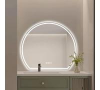 Zhoudong Miroir de Maquillage Moderne sans Cadre à Demi Lune, Miroir Anti-Buée Intelligent pour Salle de Bain, 3 Couleurs Dimmable Lumière Avant/Rétroéclairé(Frontlit,36inch/90cm)