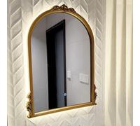 Zhoudong Miroir de Maquillage Vintage avec 3 Lumières de Couleur, Anti-Buée Miroir Mural de Salle de Bain Baroque Arqué, Français Cadre en PU, pour Vanité(Gold,70x100cm/28x39in)