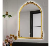 Zhoudong Miroir de Salle de Bain Antique, Miroir de Vanité Mural Arqué avec Éclairage LED, Dimmable à 3 Couleurs, Vintage Style Baroque, Interrupteur Tactile(Gold,70x100cm)