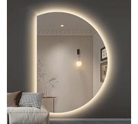 Zhoudong Miroir de Salle de Bain Désembuage 90-130cm, Demi-Cercle Miroir Mural Éclairage LED Rétroéclairé Dimmable, 3 Couleurs avec Bouton Tactile(Cut Left,51inx35in)