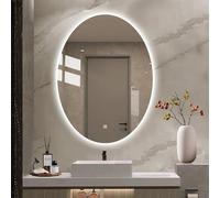 Zhoudong Miroir de Salle de Bain LED Ovale avec Éclairage, 70×90cm Miroir Maquillage Rétro-éclairé, Miroir sans Cadre Mural AVCE Anti-Buée, Dimmable à 3 Couleurs(50x70cm)