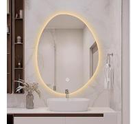 Zhoudong Miroir de Salle de Bain Ovale Rétroéclairé Asymétrique, Miroir Décoration Mural Réglable sans Cadre, en Forme de Goutte d'eau Irrégulier, Anti-Buée(28x20inch)