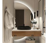 Zhoudong Miroir de Vanité LED Grand avec Interrupteur Tactile, Miroir Anti-buée Salle de Bain Demi Lune, Intelligent lumière Chaud/Blanc/Neutre Dimmable(Cut Left,80x40cm)