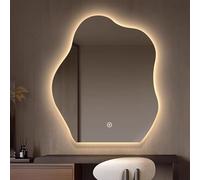 Zhoudong Miroir de Vanité Réglable LED AVCE Interrupteur Tactile, Miroir Irrégulier Rétroéclairé Lumineux Tricolore, Anti-Buée, Asymétrique Décoratif(40inch/100cm)