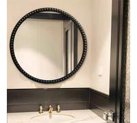 Zhoudong Miroir Décoratif Antique Rond avec Cadre en Perlé PU, Miroir de Vanité Mural Orné Vintage Français, pour Chambre à Coucher, Salon, Commode(Black,60cm)