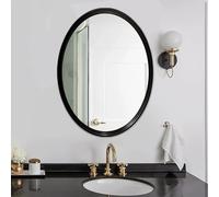 Zhoudong Miroir Décoratif Baroque Ovale avec Éclairage Dimmable, 3 Couleurs, Miroir de Courtoisie Mural Vintage Cadre en PU, pour Salle de Bain, Chambre(Black,No Light)