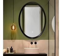 Zhoudong Miroir Décoratif Baroque Ovale avec Éclairage Dimmable, 3 Couleurs, Miroir de Courtoisie Mural Vintage Cadre en PU, pour Salle de Bain, Chambre(Black,with Light)