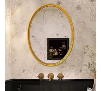 Zhoudong Miroir Décoratif Baroque Ovale avec Éclairage Dimmable, 3 Couleurs, Miroir de Courtoisie Mural Vintage Cadre en PU, pour Salle de Bain, Chambre(Gold,No Light)