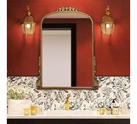 Zhoudong Miroir Décoratif Classique Style Baroque, Miroir de Maquillage Mural Vintage Arqué avec Cadre en PU, pour Chambre à Coucher, Salon, Salle de Bain(Gold,70x100cm/28 x40)
