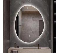 Zhoudong Miroir Décoration Anti-buée pour Salle de Bain Mural, Miroir de Maquillage en Forme de Goutte Irrégulier, Tactile LED Dimmable à 3 Couleurs(24" Wx32 L)