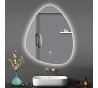 Zhoudong Miroir Mural Asymétrique avec Éclairage LED, Grand Miroir de Maquillage Irrégulier, 3 Couleurs Dimmable, Anti-Buée, pour Salle de Bain Chambre(90x70cm)