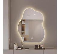 Zhoudong Miroir Mural Moderne Irrégulier avec Éclairage, Asymétrique Miroir Maquillage de Salle de Bain Anti-Buée à Intensité Variable, Intelligent 3 Couleurs(40inch/100cm)