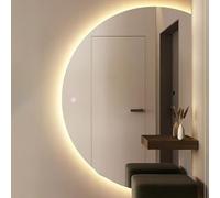Zhoudong Miroir Rétroéclairé Dimmable 110/120cm, Demi-Cercle Miroir de Vanité Mural, LED Miroir de Salle de Bain Décoration AVCE Illumination, sans Cadre(Right Cut,100 * 70cm)