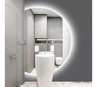 Zhoudong Miroir Salle de Bain Mural avec Éclairage LED, Demi-Cercle Anti-Buée Miroir Maquillage, Rétroéclairé 3 Couleurs Dimmable, 110/120cm(Right Semicircle,39")