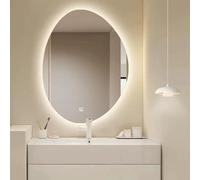 Zhoudong Moderne Irrégulier sans Cadre Miroir de Salle de Bain, Asymétrique Miroir de Vanité avec Lumière LED, 3 Couleurs Dimmable, Anti-Buée, 70/80/90cm(28" Wx36 L)