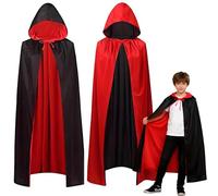 ZHOUHON Vampire Cape Capuche Noir Rouge Réversible Cape pour fête d'halloween Costume Cosplay Costume de Carnaval Carnaval Cape À Capuche Enfants (120cm)