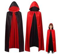 ZHOUHON Vampire Cape Capuche Noir Rouge Réversible Cape pour fête d'halloween Costume Cosplay Costume de Carnaval Carnaval Cape À Capuche Enfants (90cm)