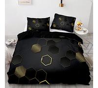 ZHOUJIELUN Housse de Couette 240 x 260 cm Nid d'abeille Noir Parure de Lit 2 Personnes pour Adultes Doux Respirant Microfibre Housse de Couette avec Fermeture Éclair + 2 Taie d'oreiller 65x65 cm