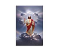 ZHOUKEG Affiche murale artistique moderne à suspendre représentant une icône religieuse de Jésus avec un cœur sacré sur des nuages, 50 x 75 cm