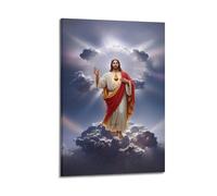 ZHOUKEG Affiche murale artistique moderne à suspendre représentant une icône religieuse de Jésus avec un cœur sacré sur des nuages, 40 x 60 cm