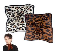 ZhouWei 2 Pièces Foulard Femme Soie, 70 x 70 cm Écharpe Carrée, Bandeau À Imprimé Léopard, Femmes Grand Foulards Carrés Satin, Carré de Soie, Bandanas Cheveux, Bandeau Plage, Square Scarf