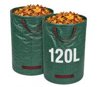 ZhouWei 2 Pièces Sacs a Déchets de Jardin 120 L de Haut en Bas Poignées | Sac Jardin Dechets Verts Équipé d'un Anneau de Support en Caoutchouc, Sac Gravat pour Jardin Pelouse (Vert)