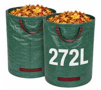 ZhouWei 2 Pièces Sacs a Déchets de Jardin 272 L de Haut en Bas Poignées | Sac Jardin Dechets Verts Équipé d'un Anneau de Support en Caoutchouc, Sac Gravat pour Jardin Pelouse (Vert)