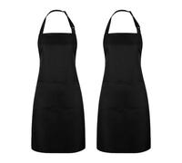 ZhouWei 2 Pièces Tablier de Cuisine Femme, Professionnel Tablier avec 2 Poches Grande Taille Étanche Réglable Chef Apron, pour Barbecue Restaurant Café Jardinage École (Noir)
