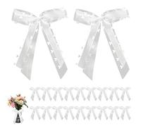 ZhouWei 20 Pièces Nœud Voiture Mariage avec Cœurs Blanc, Decoration Ruban Decoration de Mariage Voiture Nœuds à Tirer en Ruban Main Satin Facile à Attacher, Décoration pour Noël Fête Emballage Cadeau