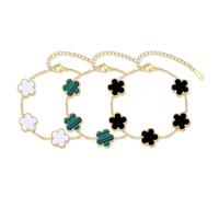ZhouWei 3 Pièces Bracelet Trèfle Chanceux Femme, Bracelet Trèfle Plaqué Or 18K Porte-Bonheur Bijoux Acier Inoxydable Femme Design Élégant, pour Mariages Fêtes et Cadeaux Chanceux (Vert Blanc Noir)