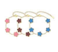 ZhouWei 3 Pièces Bracelet Trèfle Chanceux Femme, Bracelet Trèfle Plaqué Or 18K Porte-Bonheur Bijoux Acier Inoxydable Femme Design Élégant, pour Mariages Fêtes et Cadeaux Chanceux Bleu, Rose, Rouge